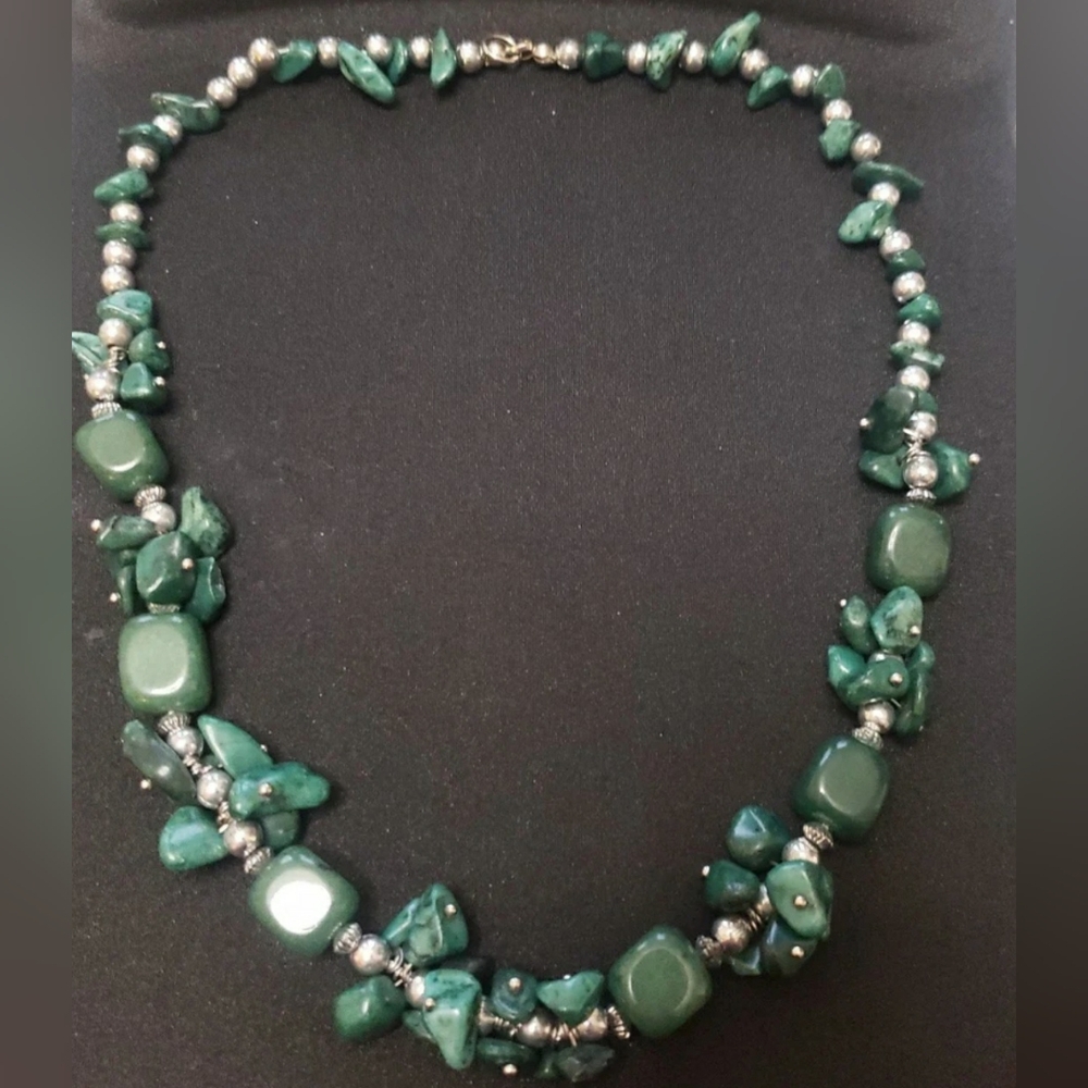 Jadeite Dark Green Nugget Necklace.